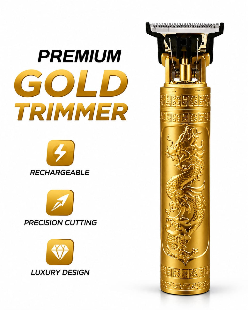 Premium Gold Dragon Trimmer – Rechargeable Professional Hair & Beard Clipper