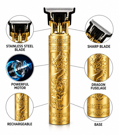 Premium Gold Dragon Trimmer – Rechargeable Professional Hair & Beard Clipper